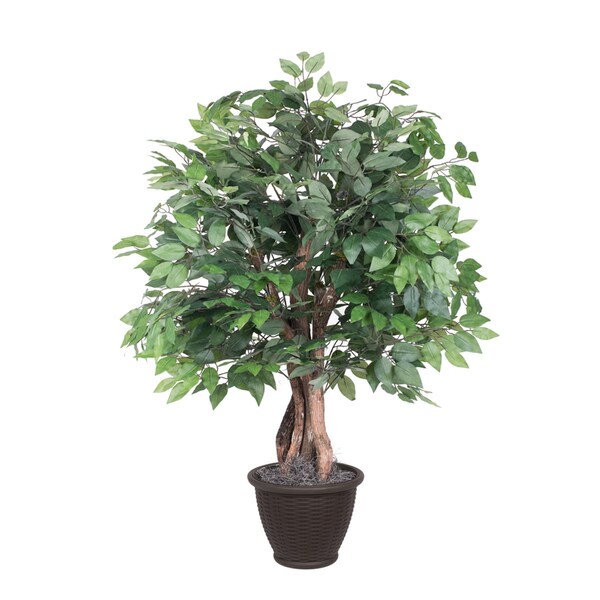 Dare2Decor 4 ft. Artificial Ficus Extra Full Bush in Brown Plastic Container, Dark Green - DA3254994