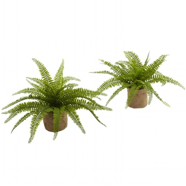 Nearly Natural Boston Fern With Burlap Planter - Set of 2, 2PK - 6814-S2