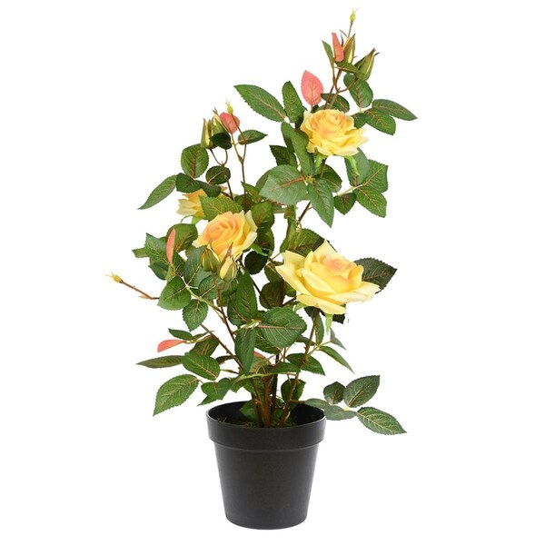 Dare2Decor 21 in. Yellow Rose Plant in Pot - DA3876614
