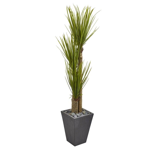 Nearly Natural 5.5 ft. Triple Stalk Yucca Artificial Plant in Slate Planter - 6432