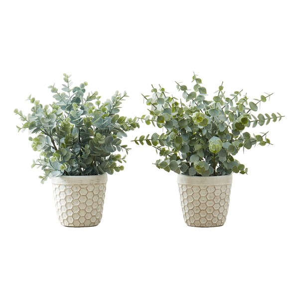 Monarch Specialties Artificial Plant, 13" Tall, Eucalyptus Grass, Indoor, Faux, Fake, Table, Greenery, Potted, Set Of 2 - I 9581
