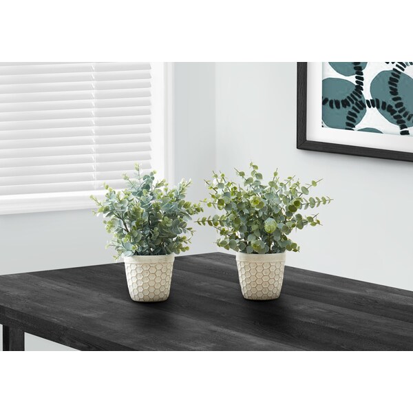 Monarch Specialties Artificial Plant, 13" Tall, Eucalyptus Grass, Indoor, Faux, Fake, Table, Greenery, Potted, Set Of 2 - I 9581