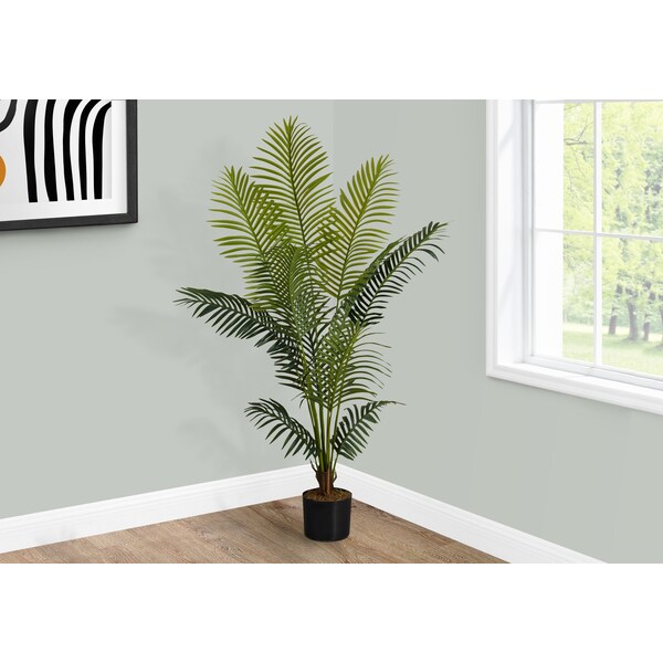 Monarch Specialties Artificial Plant, 57" Tall, Palm Tree, Indoor, Faux, Fake, Floor, Greenery, Potted, Real Touch - I 9536