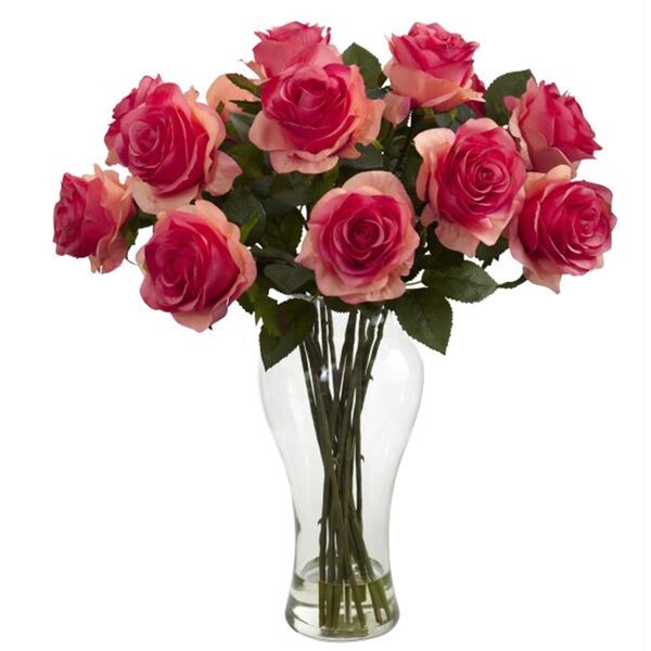 Nearly Natural Blooming Roses with Vase - 1328-DP
