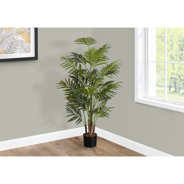 Monarch Specialties Artificial Plant, 47" Tall, Areca Palm Tree, Indoor, Faux, Fake, Floor, Greenery, Potted, Real Touch - I 9538