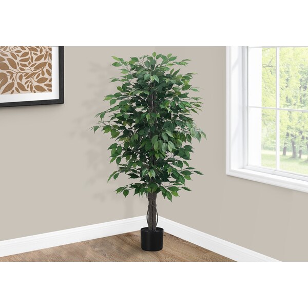 Monarch Specialties Artificial Plant, 58" Tall, Ficus Tree, Indoor, Faux, Fake, Floor, Greenery, Potted, Decorative - I 9564