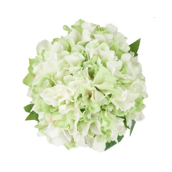 Nature Spring Hydrangea Floral Arrangement in Vase, 5 Green Artificial Flowers with Leaves in Clear Glass Bowl - 106682TMN