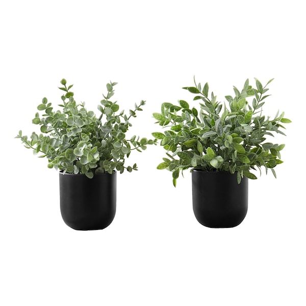Monarch Specialties Artificial Plant, 11" Tall, Eucalyptus Grass, Indoor, Faux, Fake, Table, Greenery, Potted, Set Of 2 - I 9580