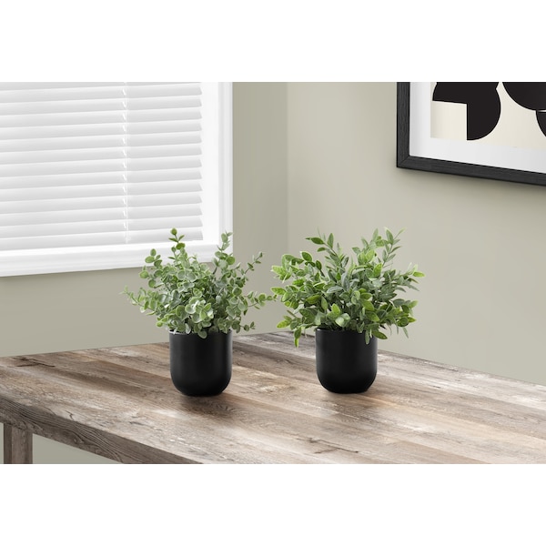 Monarch Specialties Artificial Plant, 11" Tall, Eucalyptus Grass, Indoor, Faux, Fake, Table, Greenery, Potted, Set Of 2 - I 9580