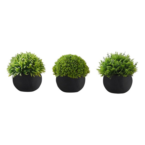 Monarch Specialties Artificial Plant, 5'' Tall, Grass, Indoor, Faux, Decorative, Green Plants, Black Pots, 3PK - I 9552