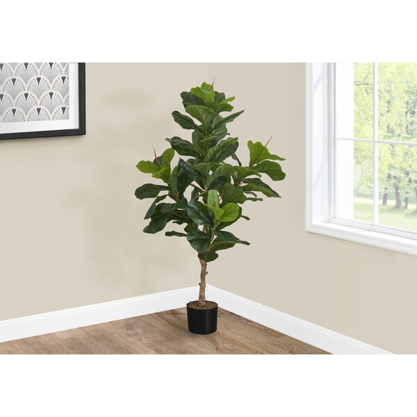 Monarch Specialties Artificial Plant, 47" Tall, Fiddle Tree, Indoor, Faux, Fake, Floor, Greenery, Potted, Real Touch - I 9541