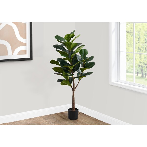Monarch Specialties Artificial Plant, 47" Tall, Fiddle Tree, Indoor, Faux, Fake, Floor, Greenery, Potted, Real Touch - I 9515