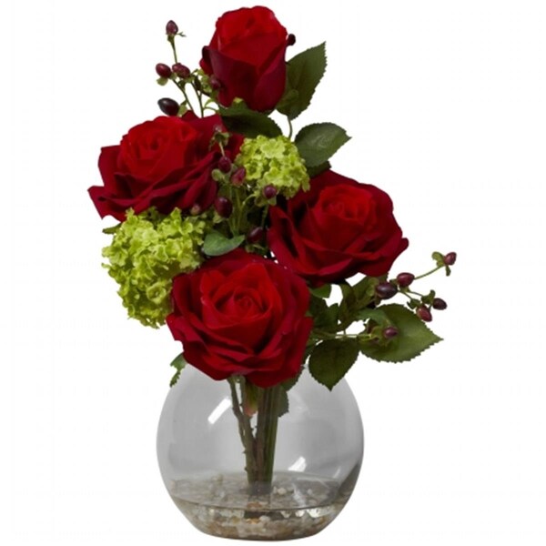 Nearly Natural Rose and Hydrangea Silk Flower Arrangement - 1284