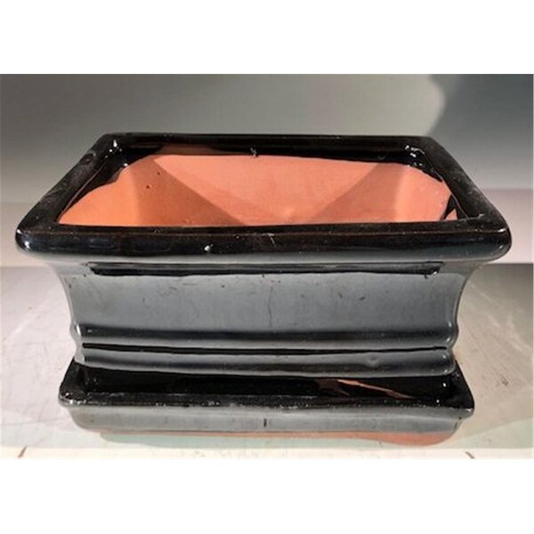 Paisaje 6 x 4.5 x 3 in. Ceramic Bonsai Pot with Humidity Drip Tray, Black - Rectangle - PA2529814