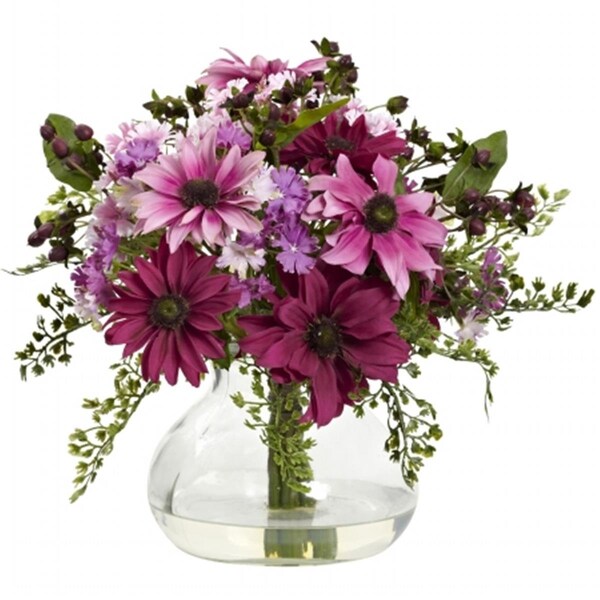 Nearly Natural Mixed Daisy Arrangement With Vase - Pink, 1354PK - 1354-PK