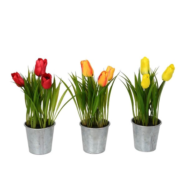 Vickerman 9.5 in. Green Assorted Tulip in Metal Pot - FJ181101