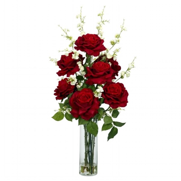 Nearly Natural Roses with Cherry Blossoms Silk Flower Arrangement - 1203