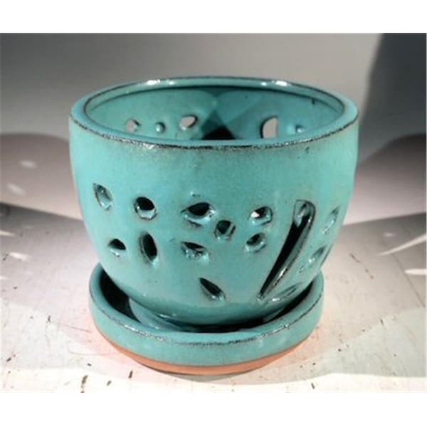 Paisaje Ceramic Orchid Pot, Light Blue - Round - PA2529709