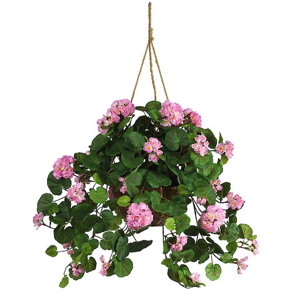 Nearly Natural Geranium Silk Hanging Basket- Fuchsia - 6609-PK