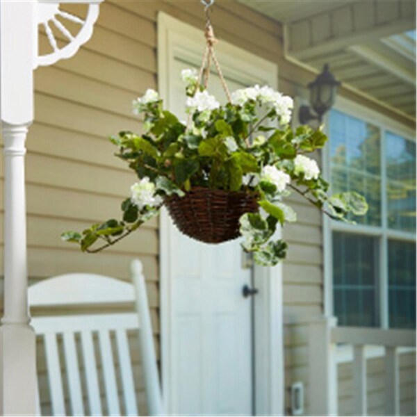 Perfectpillows Faux Flowers Geranium Hanging Natural & Lifelike Floral Arrangement with Basket White - PE2178097