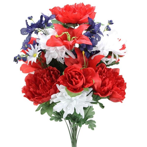 Admired By Nature Artificial 24 Stem Peony Lily  Mum Mixed Bush Red White  Blue - ABN1B006RDWTBL