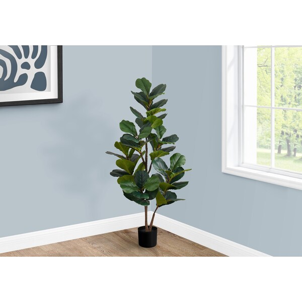 Monarch Specialties Artificial Plant, 49" Tall, Fiddle Tree, Indoor, Faux, Fake, Floor, Greenery, Potted, Real Touch - I 9517