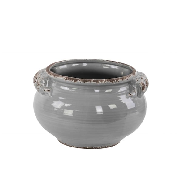 Urban Trends Collection Ceramic Wide Round Bellied Tuscan Pot with Handles - Distressed Gloss Grey, Small - 31812
