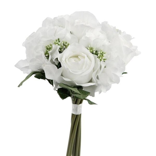 Adlmired By Nature Admired By Nature GPB8359-WHITE 9 Stems Artificial Rose & Hydrangea Mixed Bouquet; White - GPB8359-WHITE