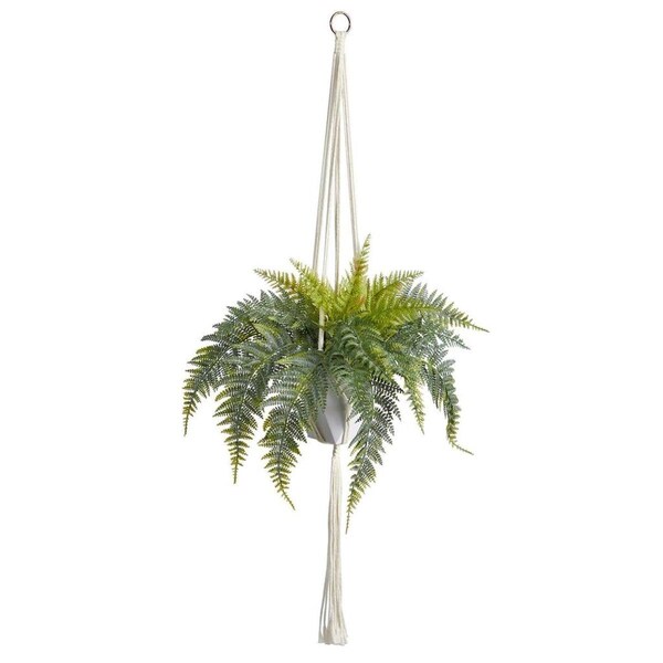 Dare2Decor 25 in. Fern Hanging Artificial Plant in Decorative Basket - Green - DA3086903