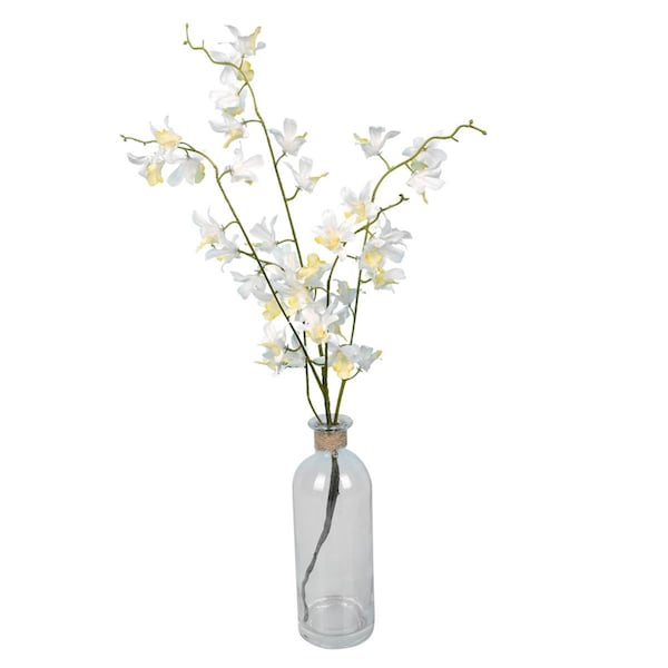 Vickerman 20.5 in. White Mini Orchid in Glass Pot - FC180301
