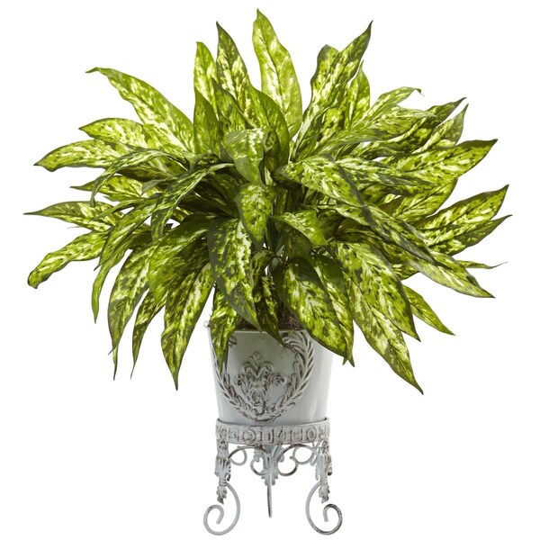 Nearly Natural Aglaonema with Metal Planter - 6883