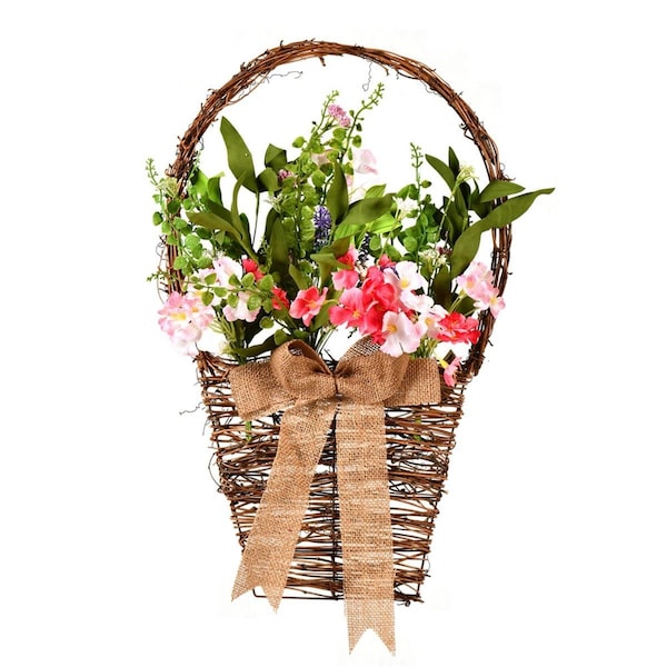 Vickerman 20 in. Pink & White Artificial Mixed Flower Basket, 10PK - FG180301