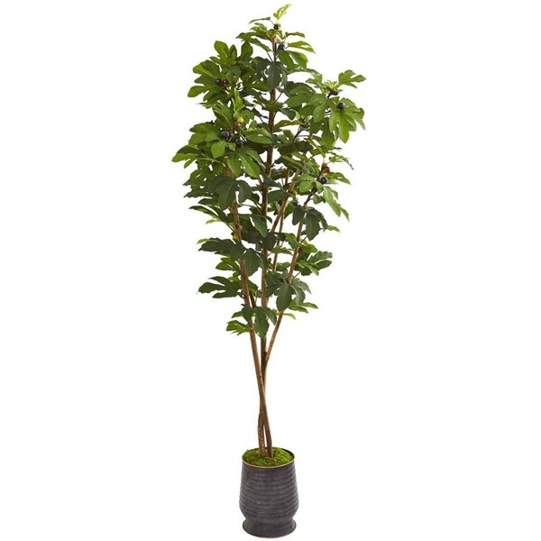 Dare2Decor 88 in. Fig Artificial Tree in Ribbed Metal Planter - DA3081687
