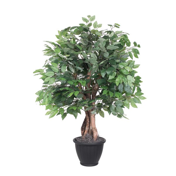 Dare2Decor 4 ft. Artificial Ficus Extra Full Bush in Gray Plastic Pot, Dark Green - DA3260620