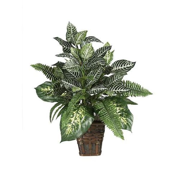 Nearly Natural Mixed Greens Zebra with Wicker Silk Plant - 6528