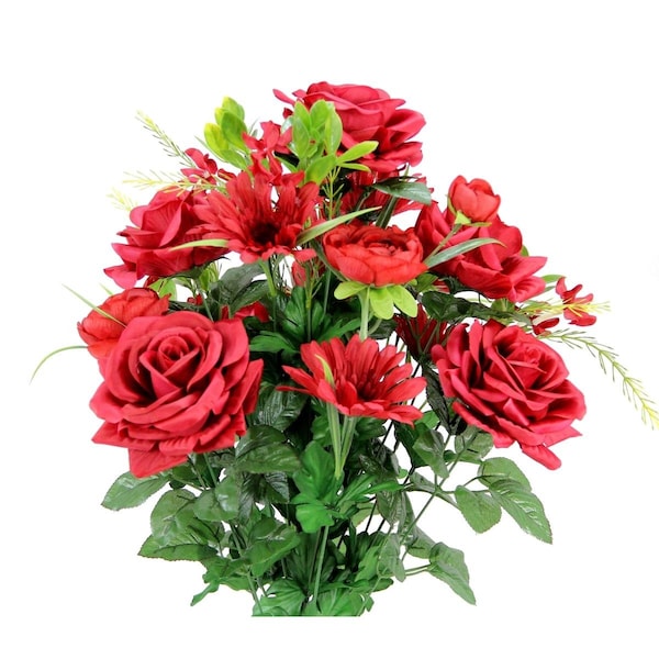 Adlmired By Nature Admired by Nature  Faux Rose G.Daisy Ranunculus Mixed Flower Bush, Red - GPB6428-RED