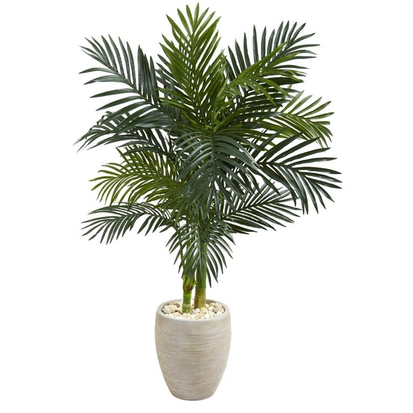 Nearly Natural 4.5 ft. Golden Cane Palm Artificial Tree in Oval Planter - 5789