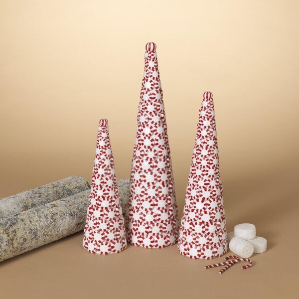 Espectaculo Clay Whimsical Traditional Peppermint Candy Trees - Set of 3 - ES2971186