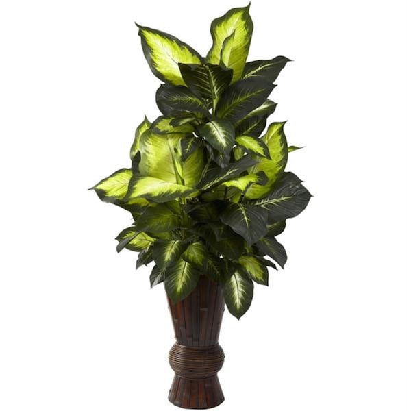 Nearly Natural Golden Dieffenbachia with Bamboo Planter - 6724