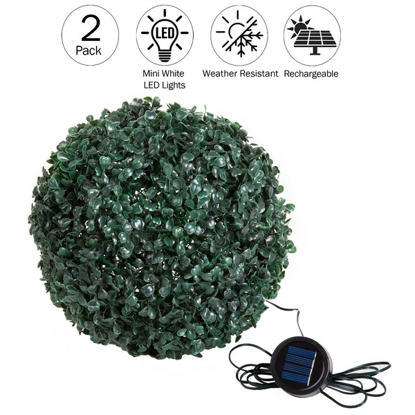 Pure Garden Solar LED Faux Boxwood Topiary Ball, 2PK - 50-1282