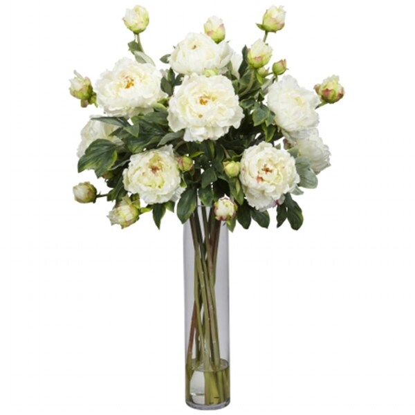 Nearly Natural Peony with Cylinder Silk Flower Arrangement - 1230-WH