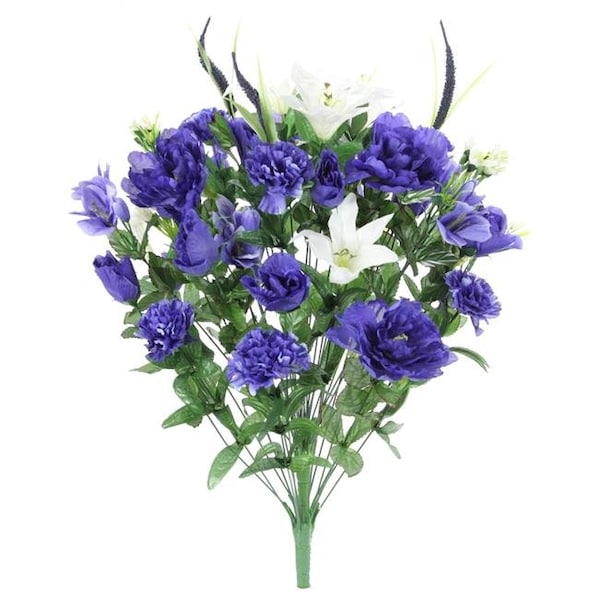 Adlmired By Nature Admired by Nature ABN1B001-BL 40 Stems Artificial Full Blooming Lily; Rose Bud; Carnation & Mum with Greenery Mixed Flower Bush - Blue - ABN1B001-BL