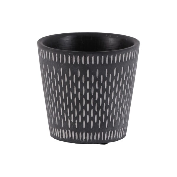 H2H Cement Round Pot with Oblong Design Body & Tapered Bottom - Black - H22503169