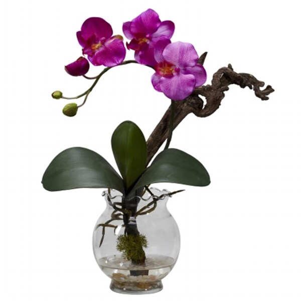 Nearly Natural Mini Phalaenopsis with Fluted Vase Silk Flower Arrangement - 1277-PP