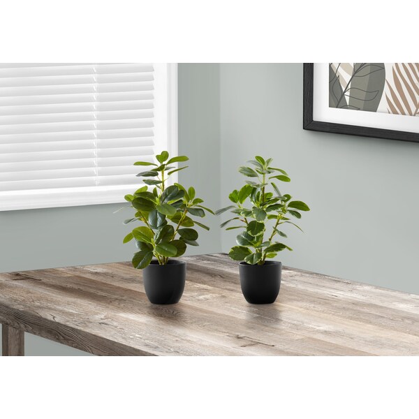Monarch Specialties Artificial Plant, 14" Tall, Ficus, Indoor, Faux, Fake, Table, Greenery, Potted, Set Of 2, Decorative - I 9585
