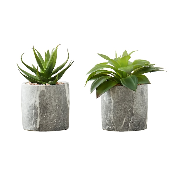 Monarch Specialties Artificial Plant 6" Tall Succulent, Indoor, Faux, Fake, Table, Greenery, Potted Set Of 2, Decorative - I 9586