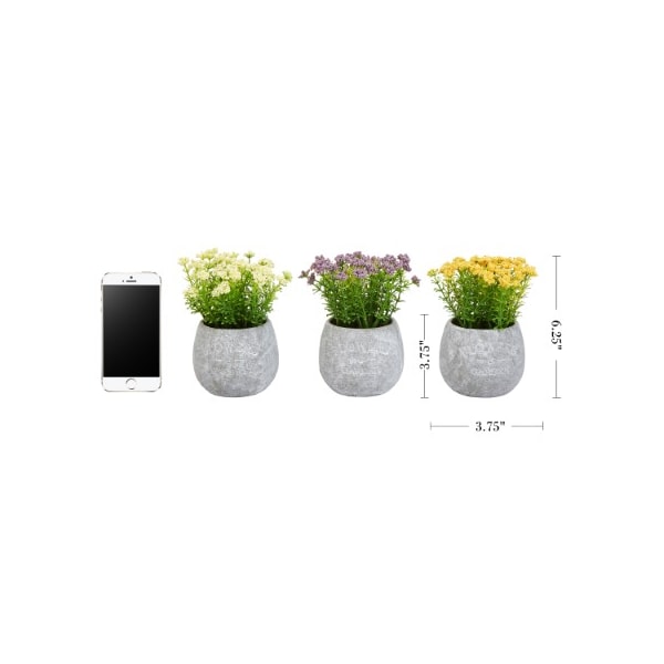 Nature Spring Faux Flowers-3-Piece Assorted Natural Lifelike Floral 6.25" Tall Arrangements, Greenery in Vases - 684043NYT