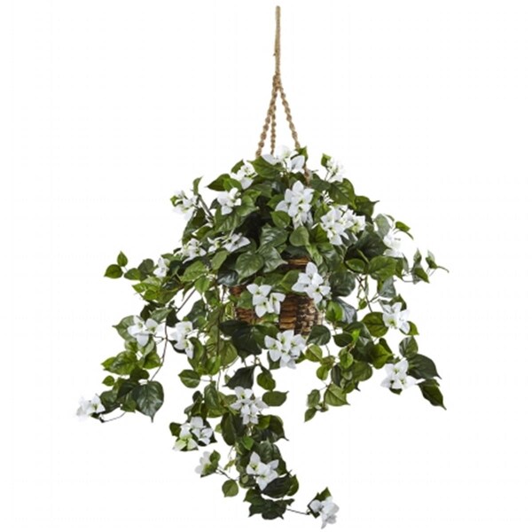 Nearly Natural Bougainvillea Hanging Basket - White - 6868-WH
