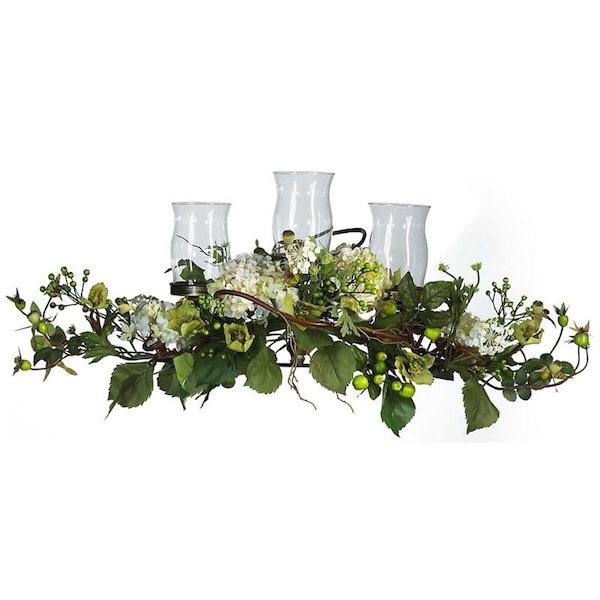 Nearly Natural Hydrangea Triple Candleabrum Centerpiece- Cream - 4634-CR
