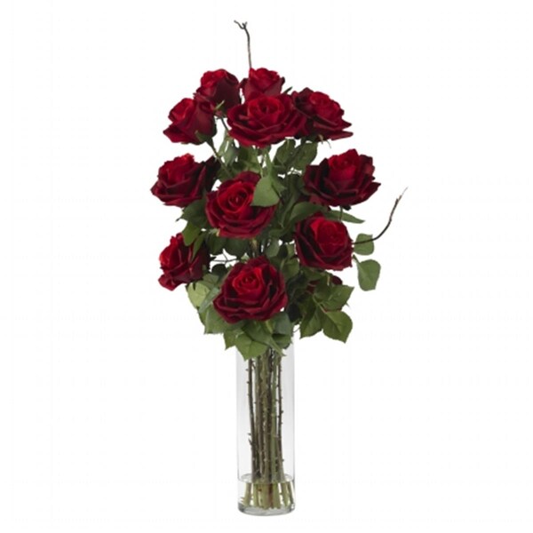 Nearly Natural Roses with Cylinder Vase Silk Flower Arrangement - 1206